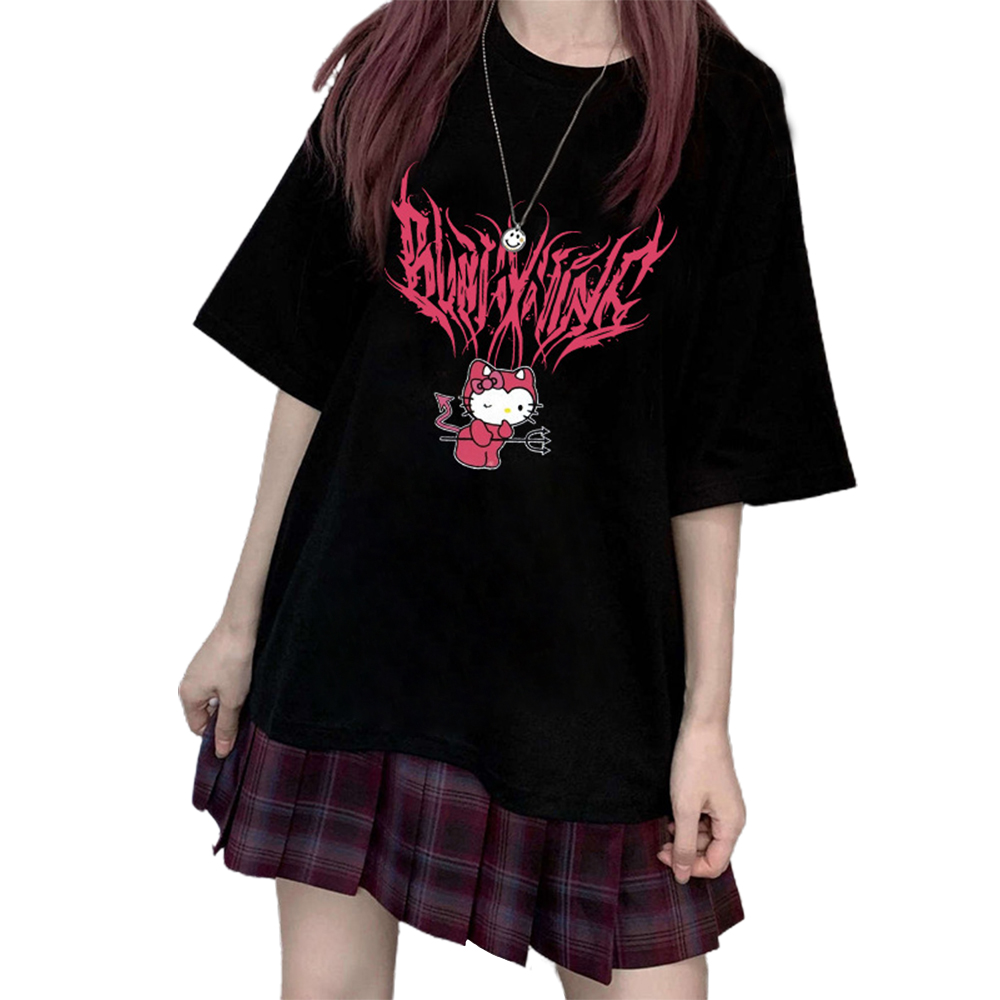 Sanrio Kuromi Anime Hearts & Skulls Unisex Black Graphic Tee Shirt-L