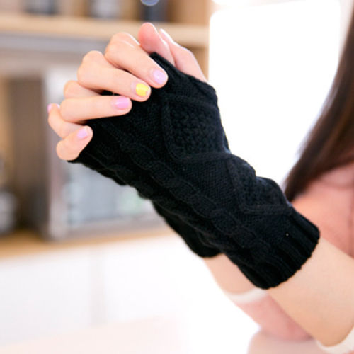 Damen Winter Wärmer Unifarben Handschuhe Lang Fingerlose Strick Arm Handstulpen 