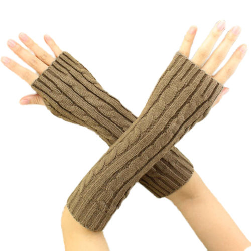 thumbnail 20 - Womens Fingerless Long Gloves Mittens Half Finger Knitted Arm Warmer Sleeves UK