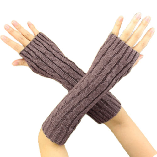 thumbnail 21 - Womens Fingerless Long Gloves Mittens Half Finger Knitted Arm Warmer Sleeves UK