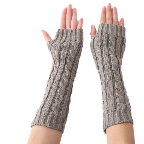 thumbnail 14 - Womens Fingerless Long Gloves Mittens Half Finger Knitted Arm Warmer Sleeves UK