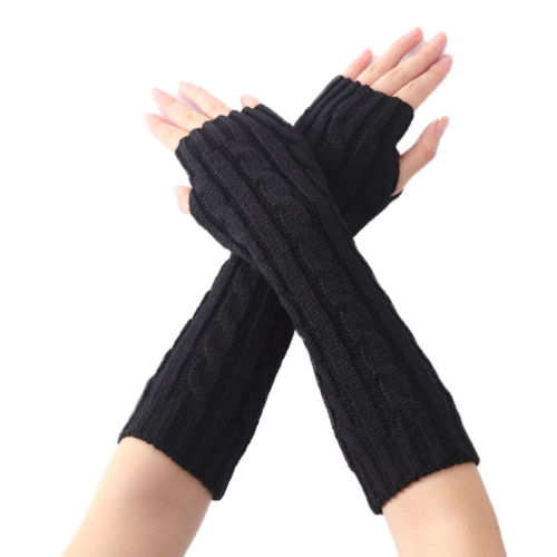 thumbnail 15 - Womens Fingerless Long Gloves Mittens Half Finger Knitted Arm Warmer Sleeves UK