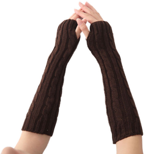 thumbnail 17 - Womens Fingerless Long Gloves Mittens Half Finger Knitted Arm Warmer Sleeves UK