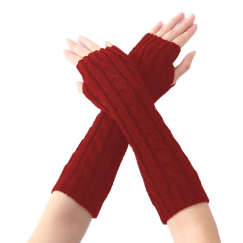 thumbnail 19 - Womens Fingerless Long Gloves Mittens Half Finger Knitted Arm Warmer Sleeves UK