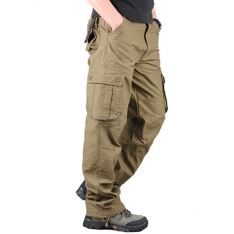 Mens Combat Cargo Multi Pockets Pants Work Trousers Loose Fit Military Bottoms 