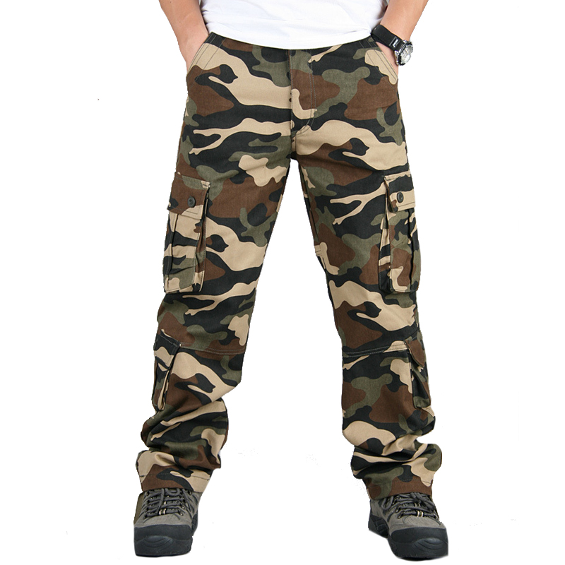 Mens Cargo Work Trousers Army Military Combat Multi Pockets Baggy Loose Pants UK 