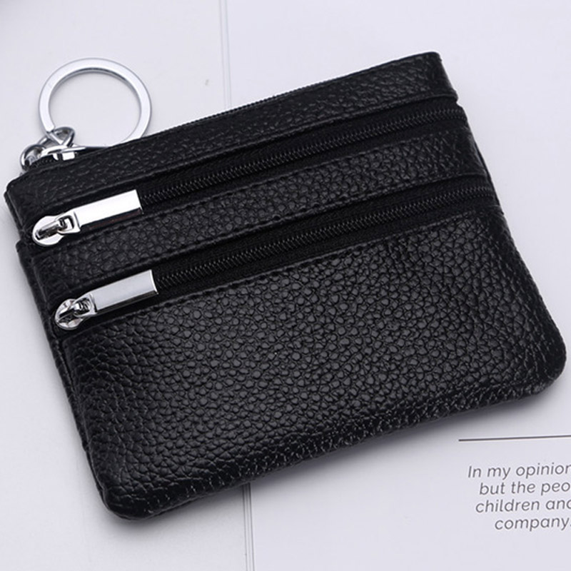 Women Men PU Leather Small Coin Key Card Holder Zip Wallet Pouch Mini Purse Bag