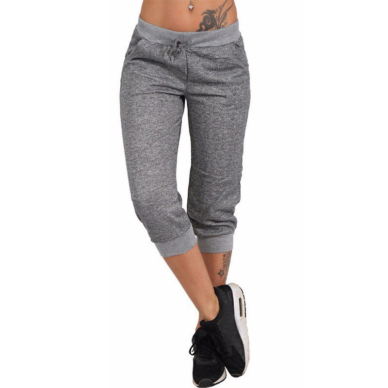 Sykooria Women's Capri Sports Pants 3/4 Length Cropped Jooger Pants Cotton Running Athletic Pants Casual Workout Lounge Sweatpants 