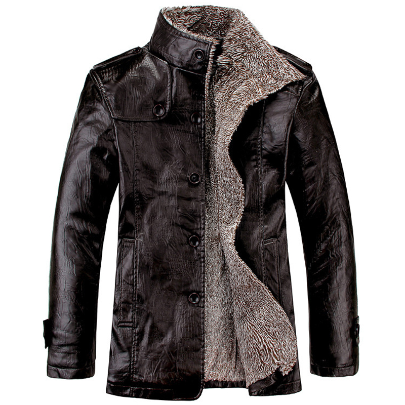 Men Warm Leather Lamb Fur Lined Thick Coat Fashion Cowboy Jacket Winter Overcoat 