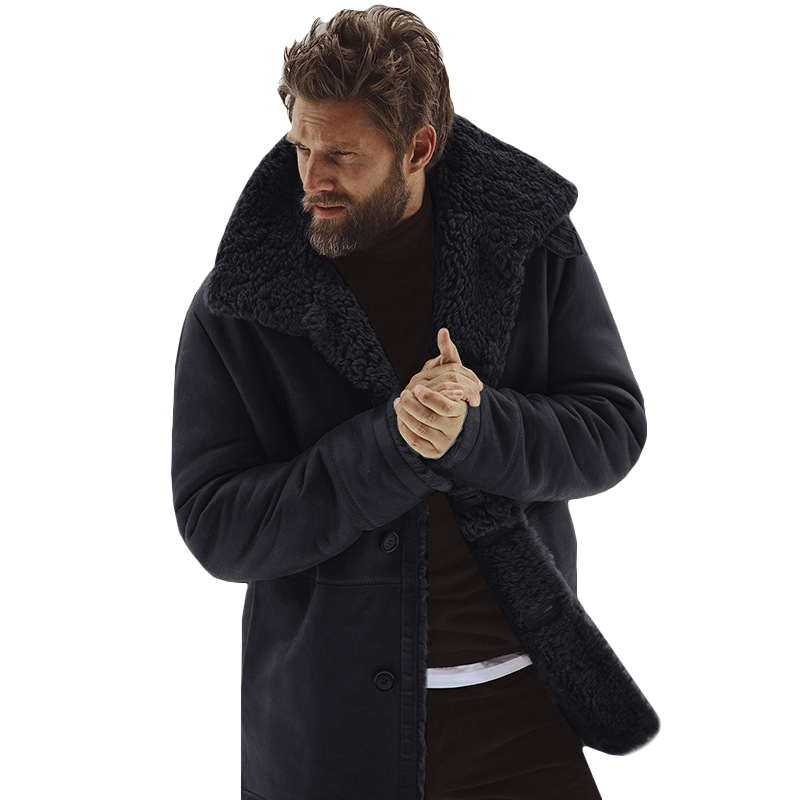 Mens Fur Lined Jacket Warm Thick Fleece Coat Long Parka Overcoat Outwear Blouse/