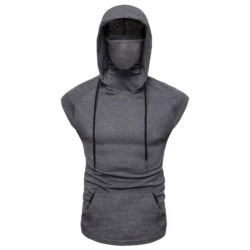 Men Sleeveless Muscle Tee Hooded Tank Tops Gym Fitness Workout Hoodie T ...