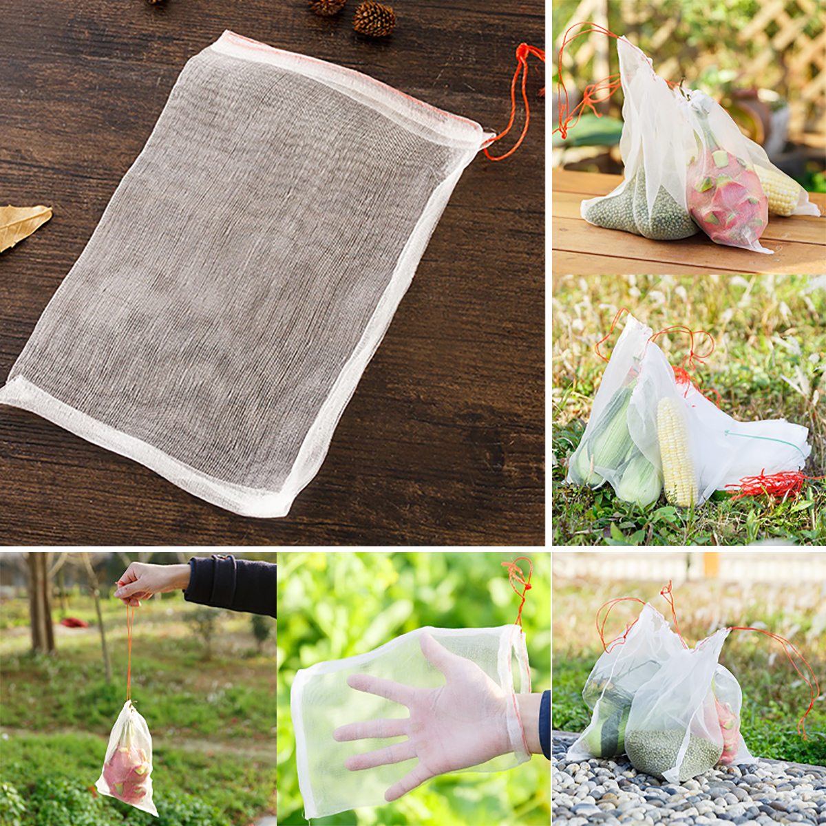20-100Pcs Garden Plant Fruit Protect Drawstring Net Bags Mesh Against Insect  D@ 