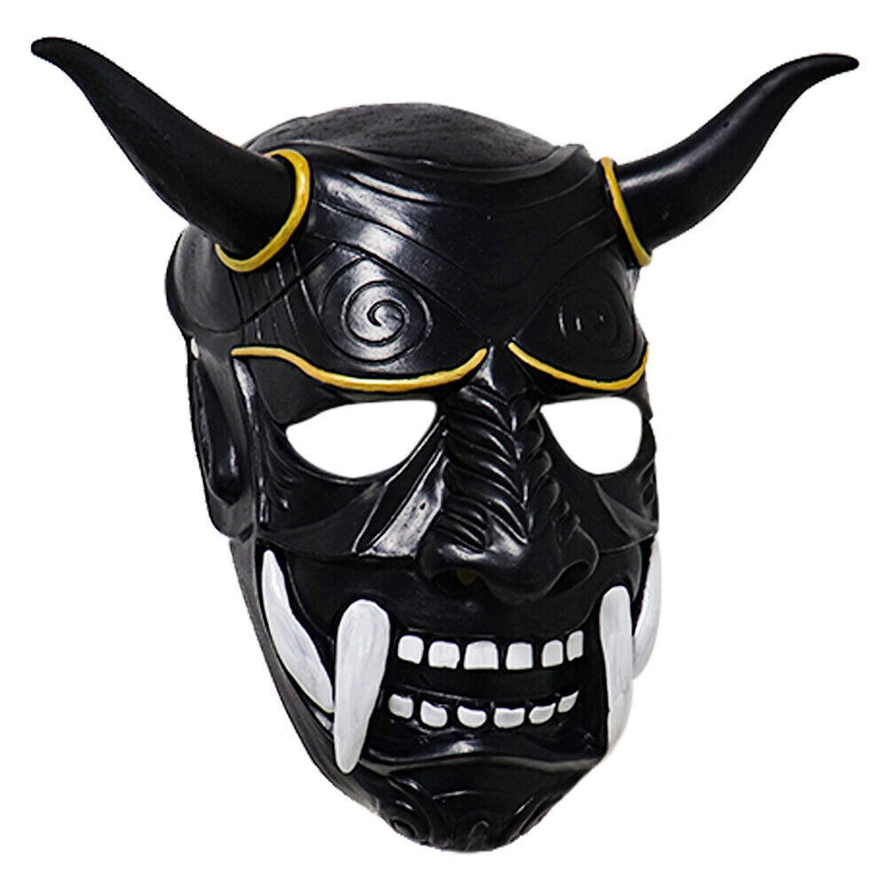 JAPANESE HANNYA BLACK Mask Devil Demon Oni Samurai Prajna Halloween ...