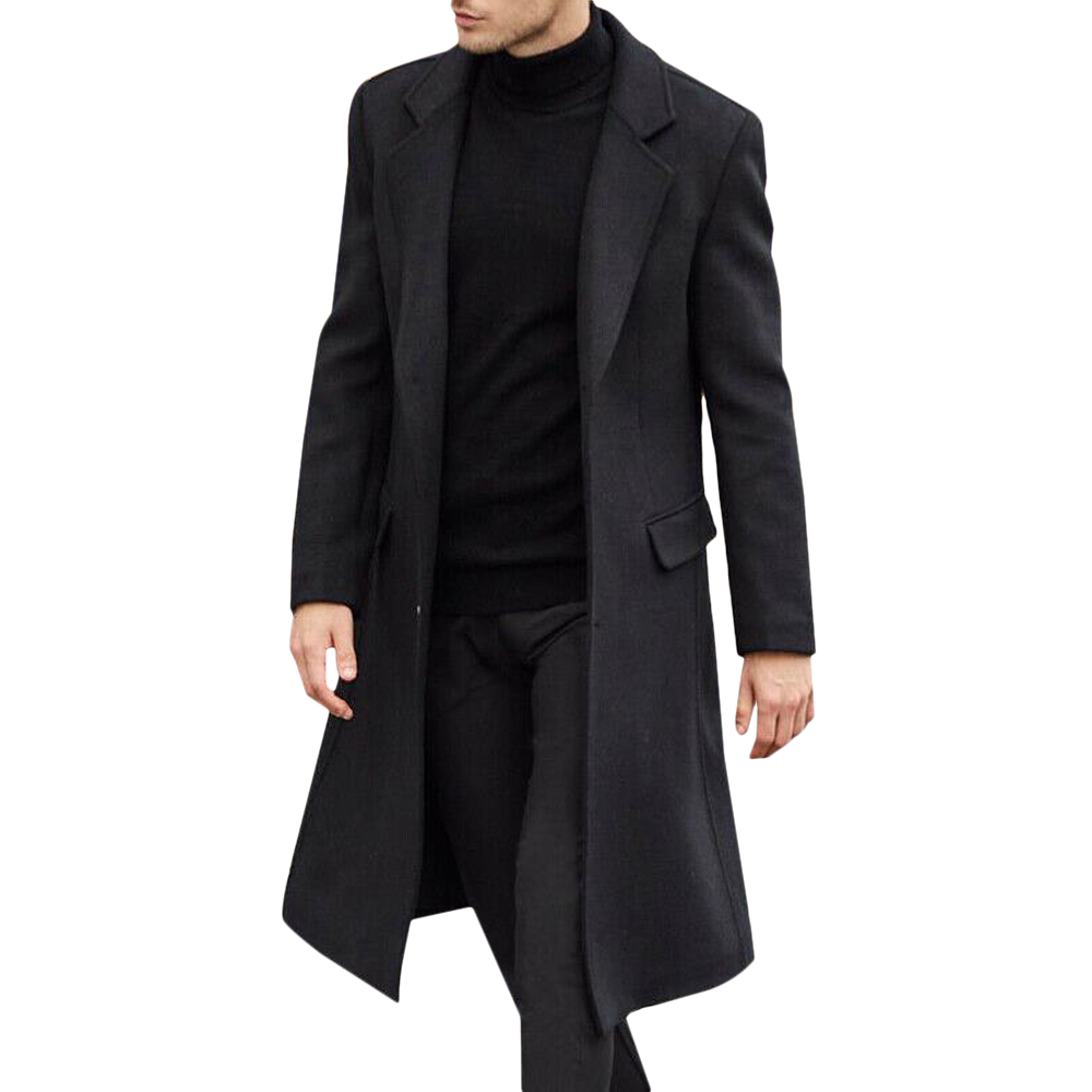 Men Winter Trench Coat Double Breasted Outwear Long Jacket Formal Peacoat Casual 
