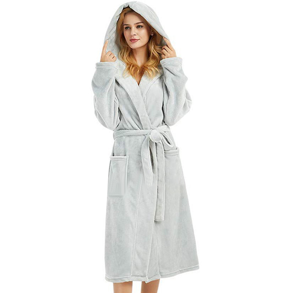 Women Soft Plush Fleece Hooded Bathrobe Dressing Gown Nightwear Comfy ...