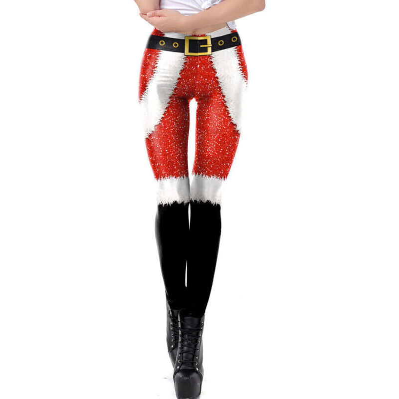 Womens Christmas Xmas 3D Santa Elf Leggings Yoga Fitness Bottoms Pants  Trouser