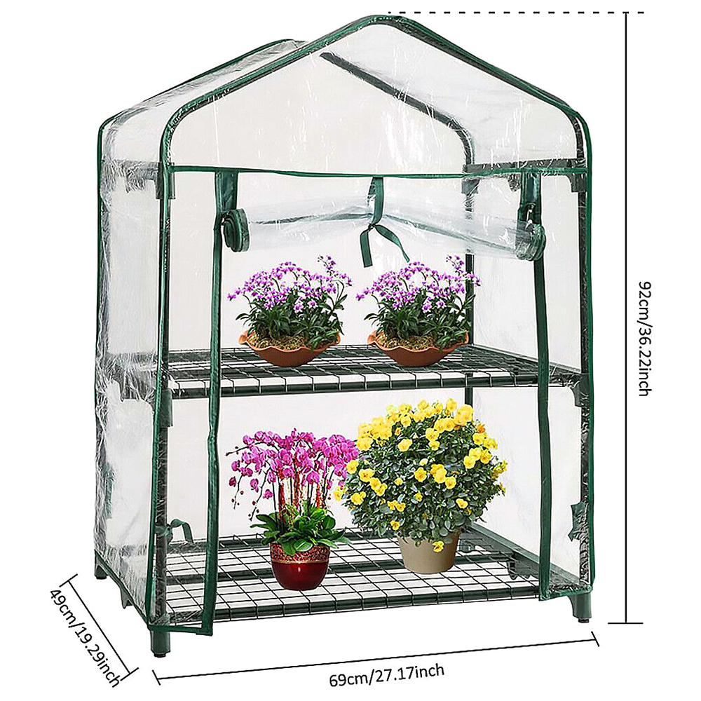 Portable Mini Greenhouse Outdoors Plant  Shelves Garden Winter House Green PVC