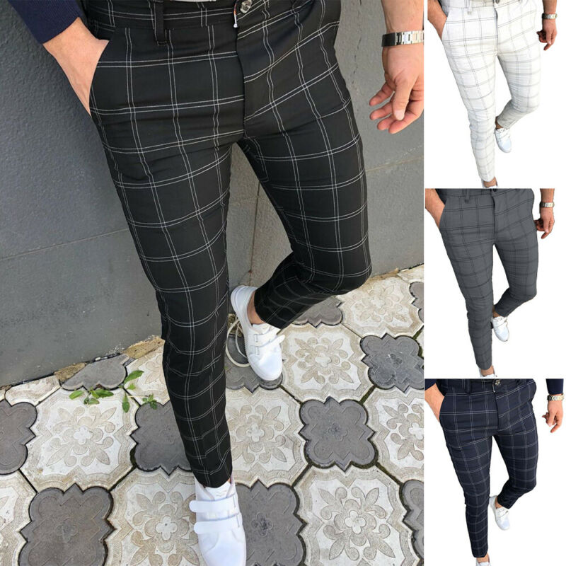 Buy Womens Casual High Waist Elastic Waist Plaid Pants Skinny Long Pencil  Trousers with Pockets M Gray at Amazonin