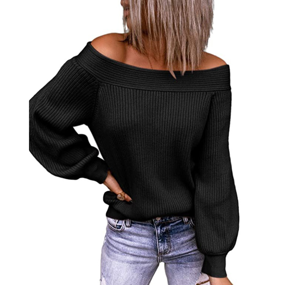 Womens Ladies Off Shoulder Solid Knitted Loose Pullover Sweater