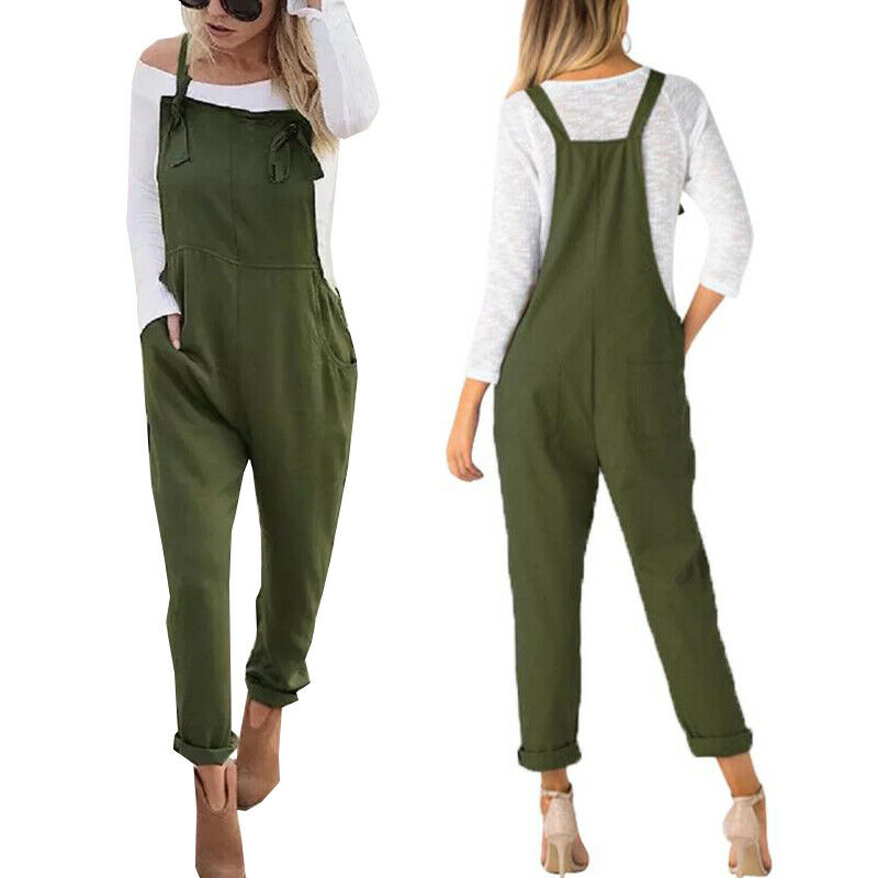 Style Dome Womens Strappy Jumpsuits Baggy Overalls Casual Cotton Dungarees Retro Trousers 