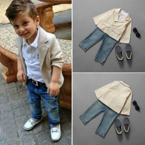Toddler Baby Boys Gentleman Blazer Coat Suit Casual Denim Jeans Pants Outfit Set 