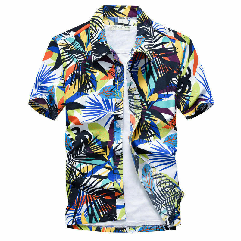 Men's Hawaiian Short Sleeves Blouse Shirts Summer Beach Holiday Casual ...