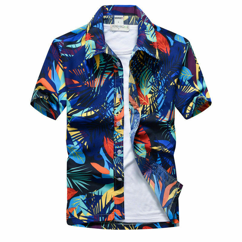 Men's Hawaiian Short Sleeves Blouse Shirts Summer Beach Holiday Casual ...