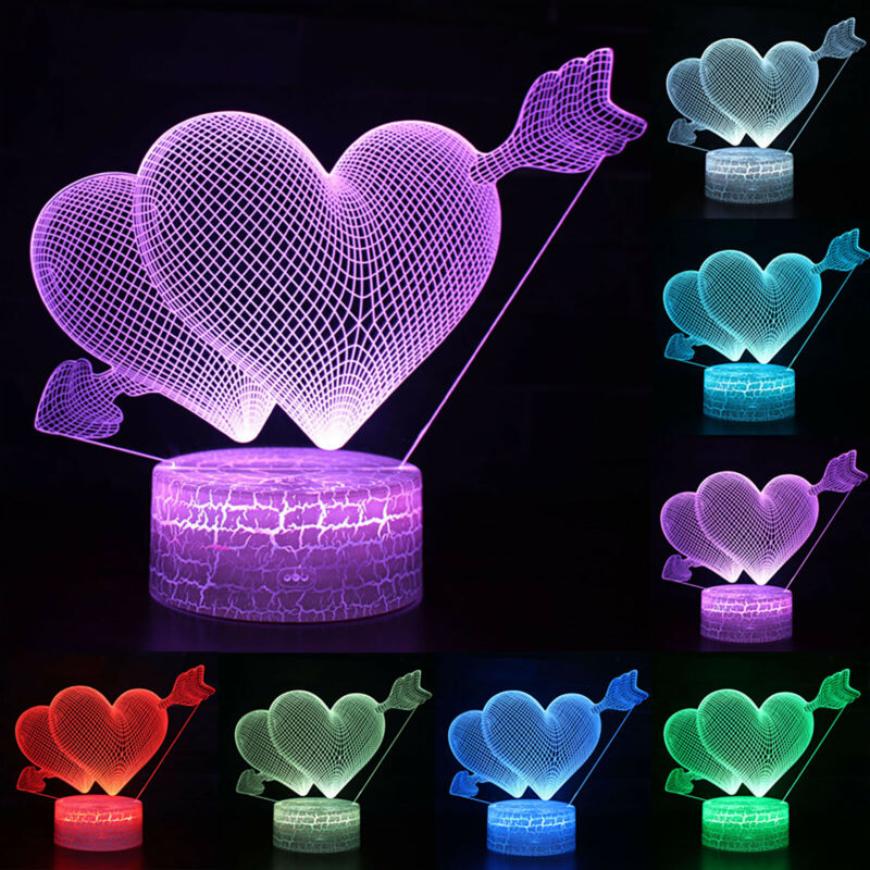 thumbnail 74  - 3D illusion Night Light LED Table Desk Lamps 7 Colour Change Kids Birthday Gifts