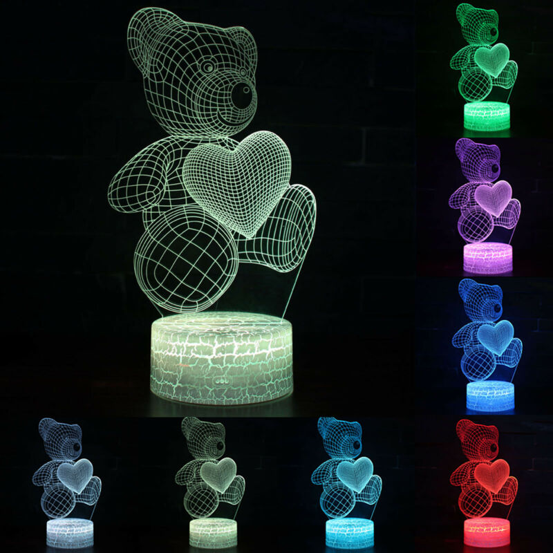 thumbnail 75  - 3D illusion Night Light LED Table Desk Lamps 7 Colour Change Kids Birthday Gifts