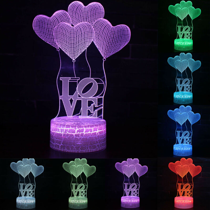 thumbnail 73  - 3D illusion Night Light LED Table Desk Lamps 7 Colour Change Kids Birthday Gifts