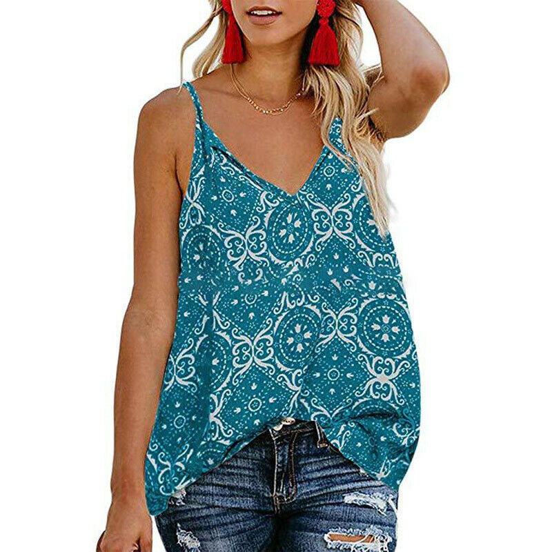 CCOOfhhc Tank Tops for Womens Plus Size Summer Boho V Neck Loose Sleeveless Strappy Cami Tank Tops Casual Shirts Blouses 