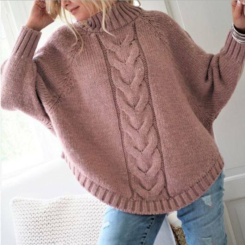 Women's Warm Poncho Batwing Turtleneck Knit Cape Cardigan Sweater Coat Outwear