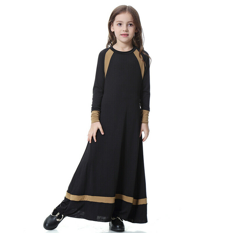 Muslim Girl's Kids Abaya Arab Jilbab Party Islamic Maxi Long Casual Dress Robe 