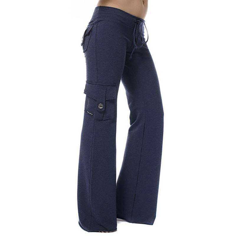 Women Yoga Gym Sport Wide Leg Pocket Trousers Ladies Loose Cargo Work Long Pants 