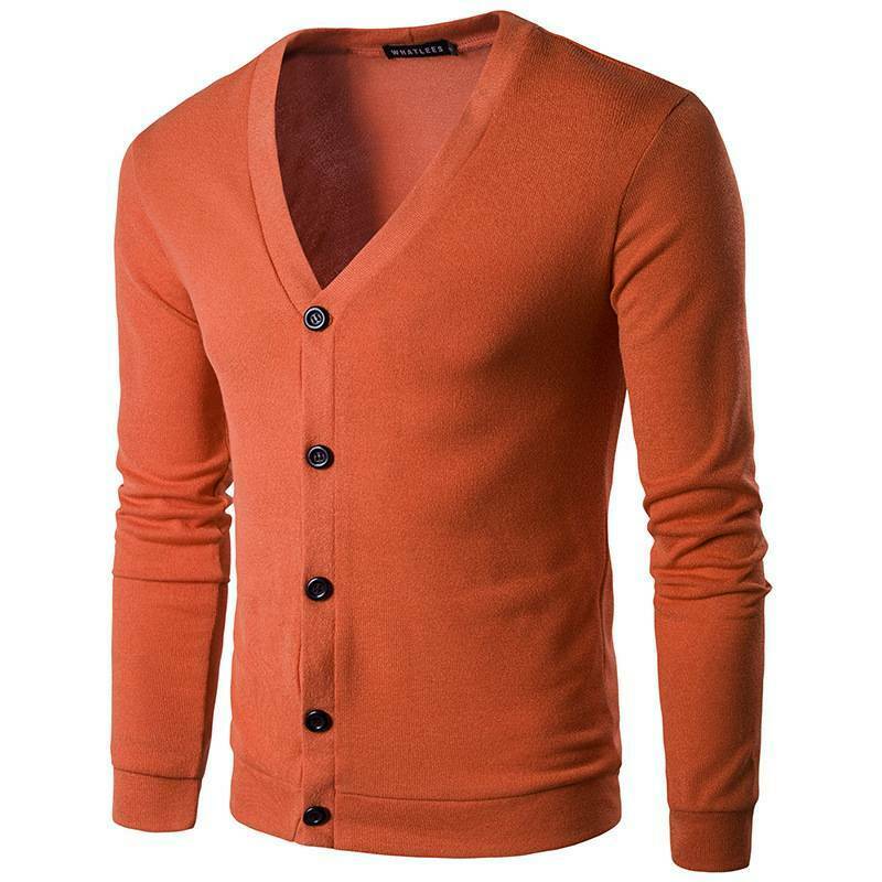 mens orange cardigan sweater