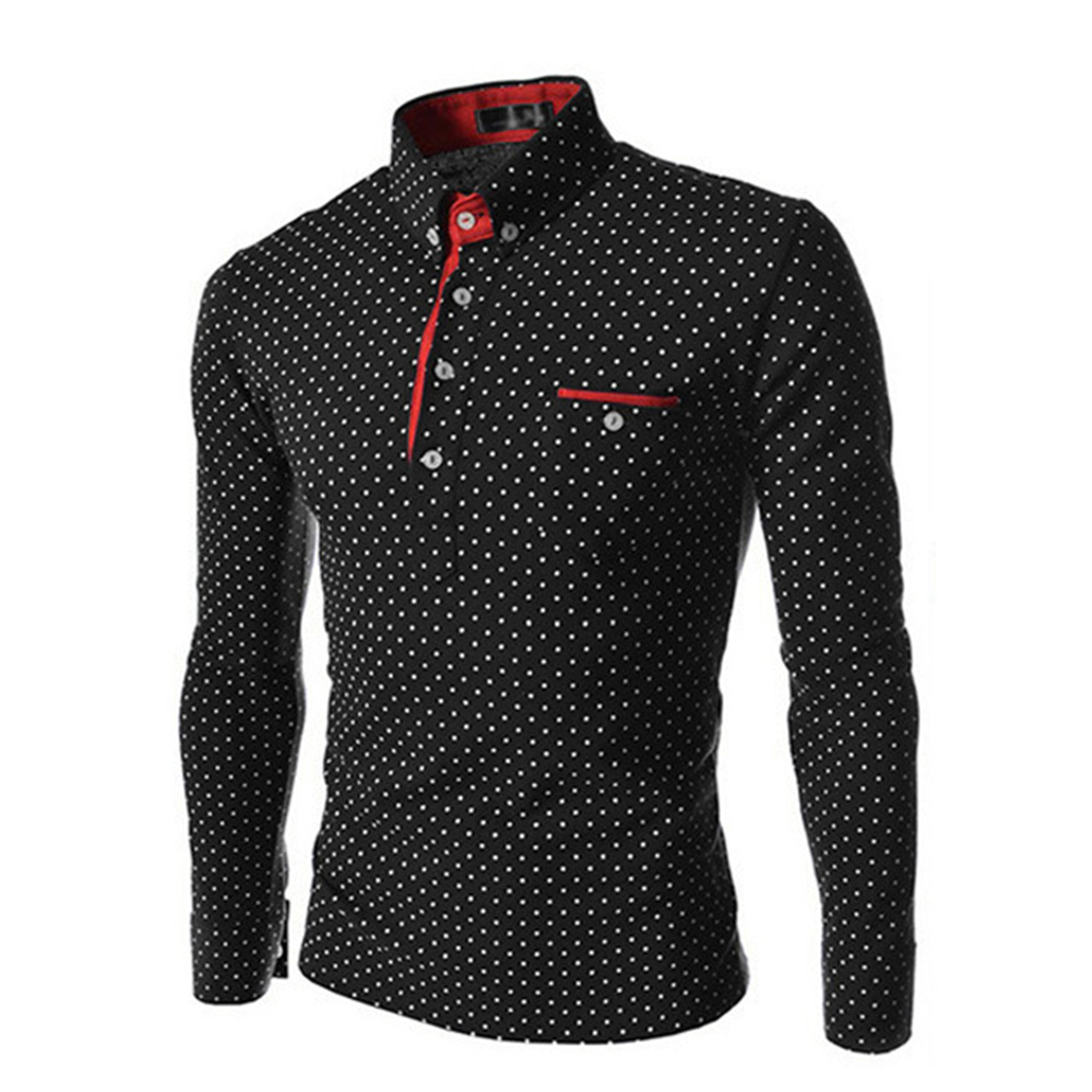 Men Polka Dot Long Sleeve Polo Shirts Slim Fit T-Shirt Formal Casual ...