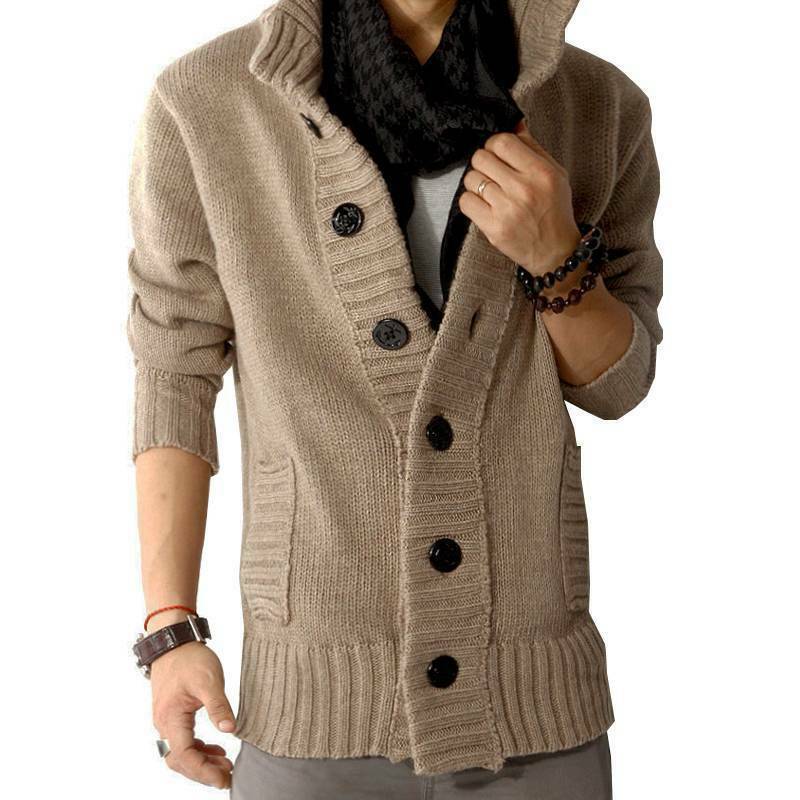 Warm Men Chunky Knitted Collar Coat Jacket Sweater Button Jumper ...