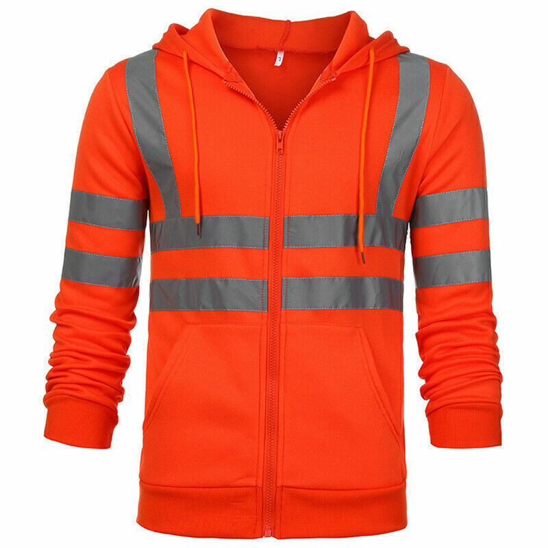 Men Hi Vis Viz Jacket Vest High Visibility Hoodie Coat Safety Work Tops ...