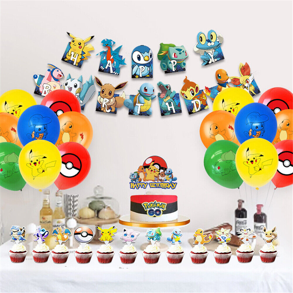 Pikachu Pokémon Pokemon Balloon Banner Cake Toppers Kids Party Happy  Birthday)