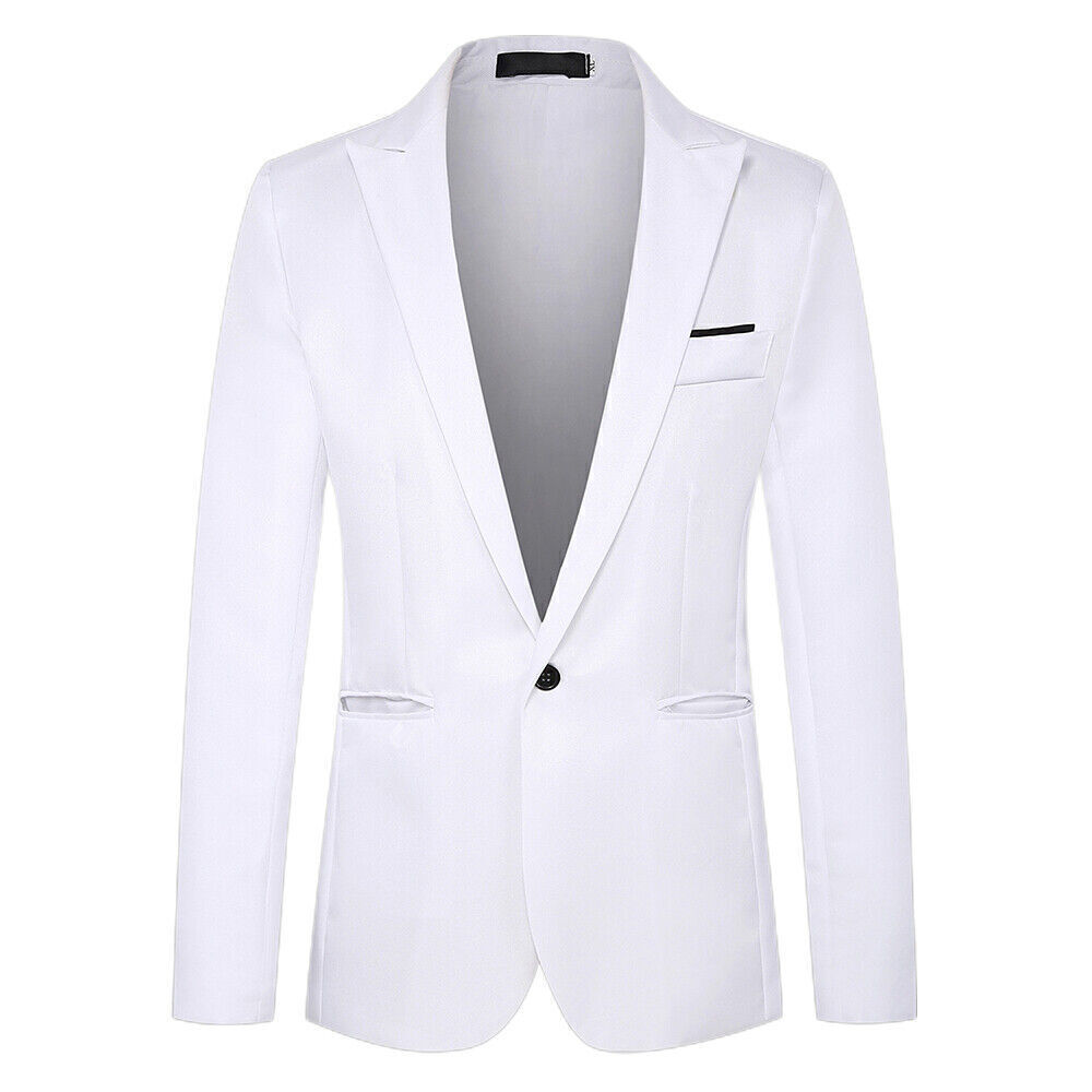 Mens Formal Solid One Button Blazer Suit Business Wedding Jacket Coat ...