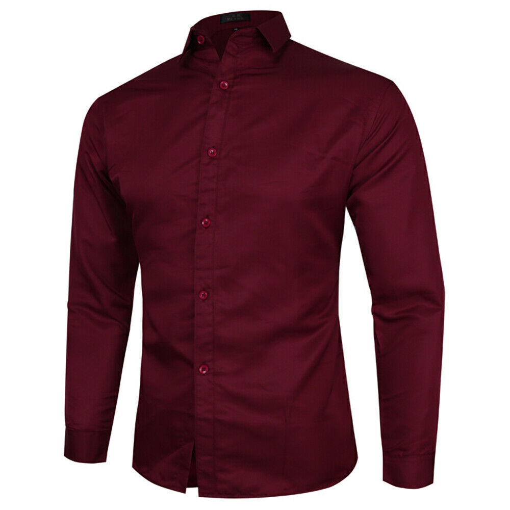 Men's Business Plain Smart Shirts Long Sleeve Shirt Formal Casual ...