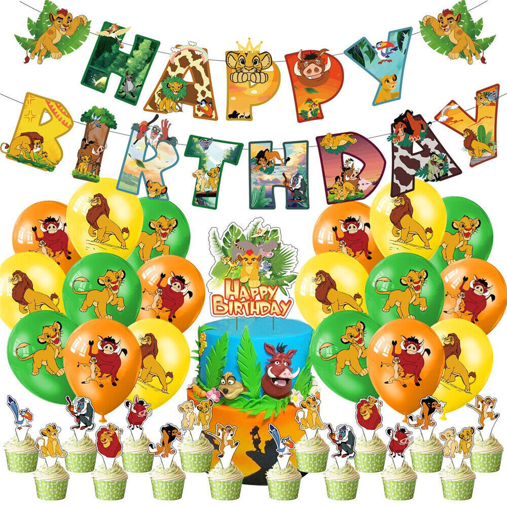 THE KING OF Lion Happy Birthday Balloons Banner Decorations Cake Topper  Party ** EUR 9,47 - PicClick IT