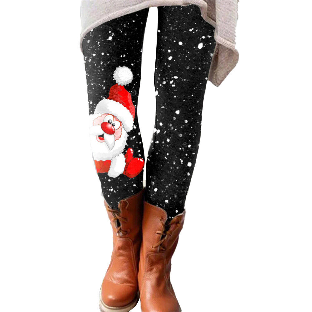 Womens Christmas Leggings Xmas Floral Winter Warm Long Pants Trousers  Bottoms UK