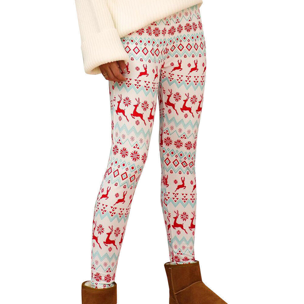 Womens Christmas Leggings Xmas Floral Winter Warm Long Pants Trousers  Bottoms UK