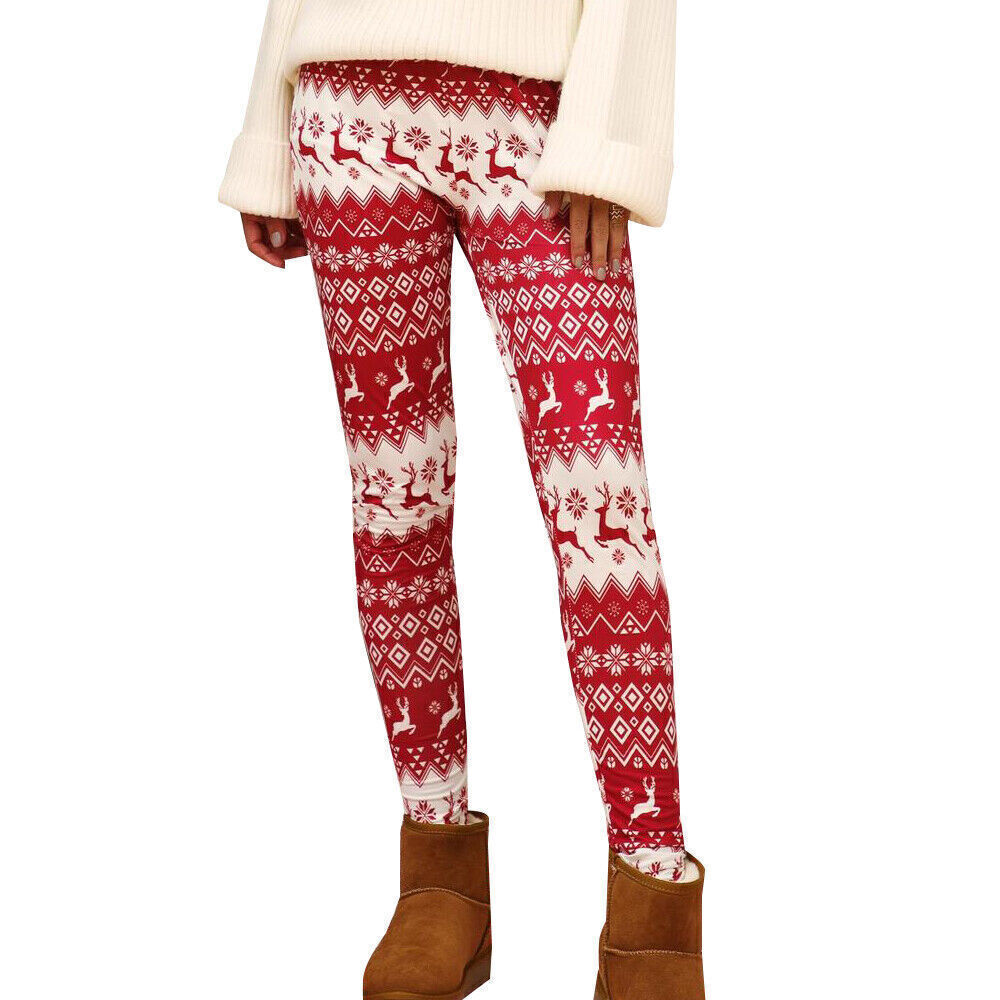 Womens Christmas Leggings Xmas Floral Winter Warm Long Pants Trousers  Bottoms UK