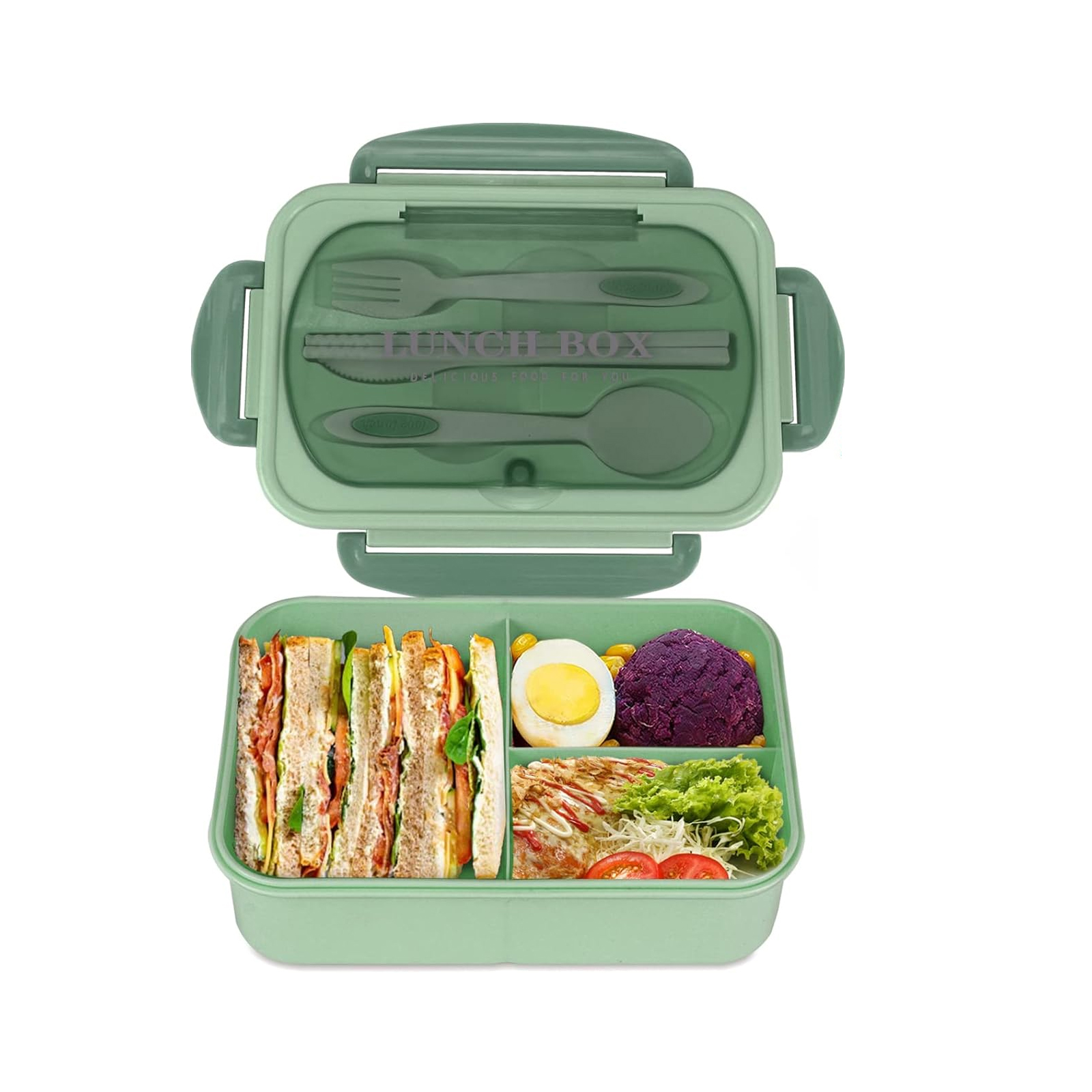 Adult Bento Box Lunch Food Box Container with 3 Compartments & Utensils BPA Free - Picture 13 of 16