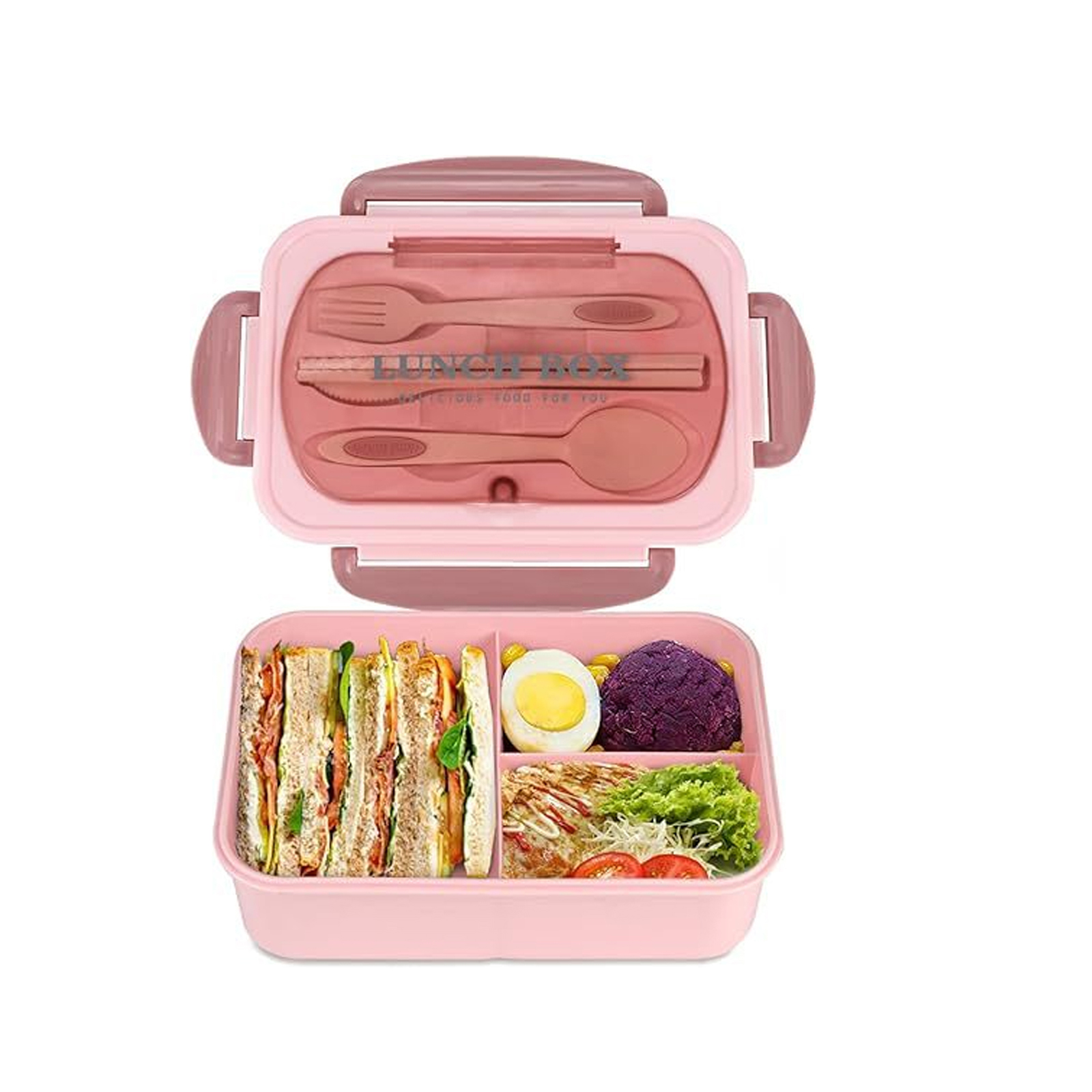 Adult Bento Box Lunch Food Box Container with 3 Compartments & Utensils BPA Free - Picture 16 of 16