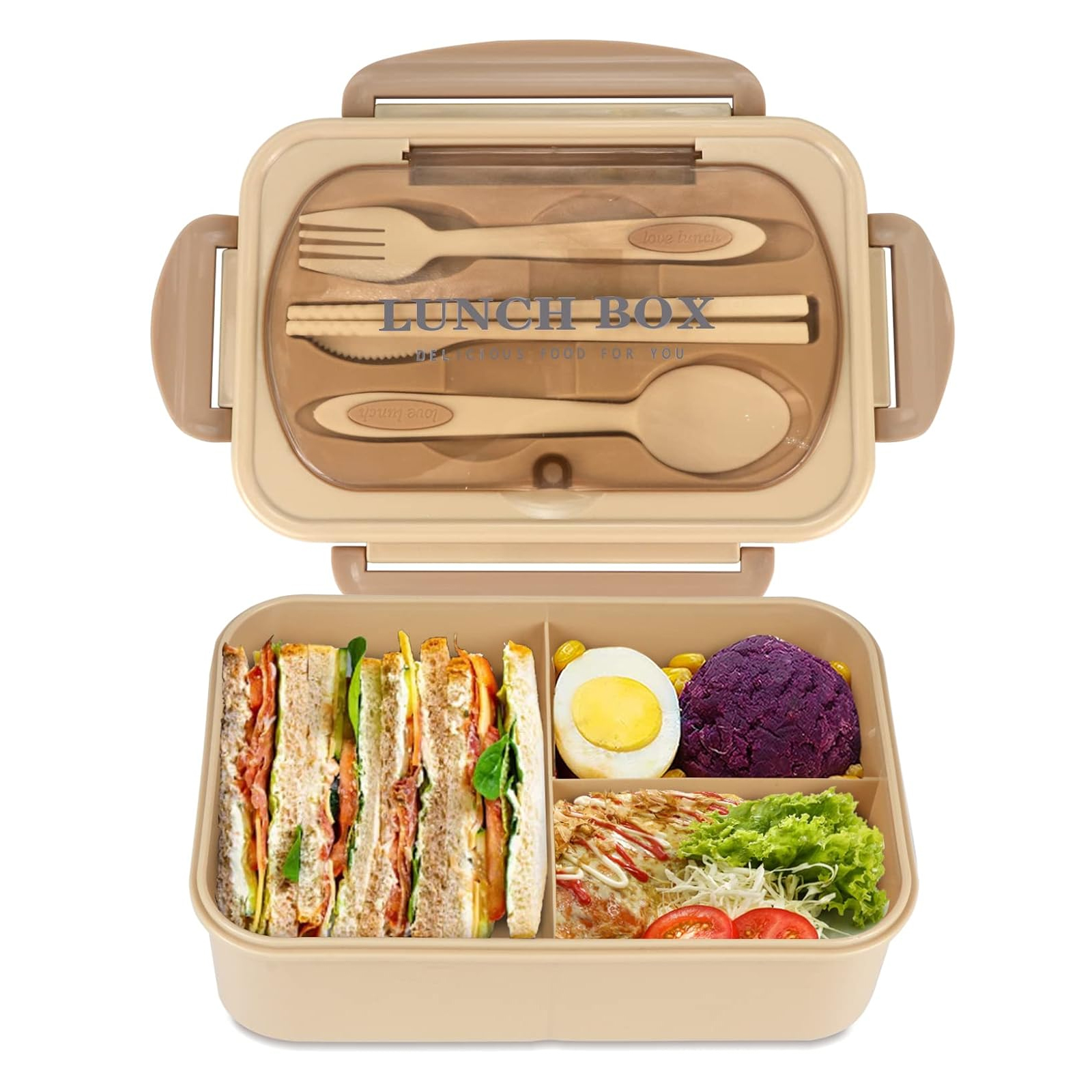 Adult Bento Box Lunch Food Box Container with 3 Compartments & Utensils BPA Free - Picture 15 of 16