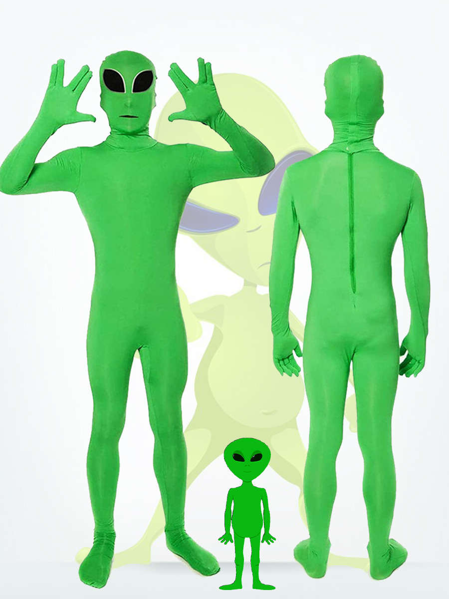 Adult Kids Green Alien Morphsuit Fancy Dress Costume Halloween Party Zentai Suit - Picture 8 of 16
