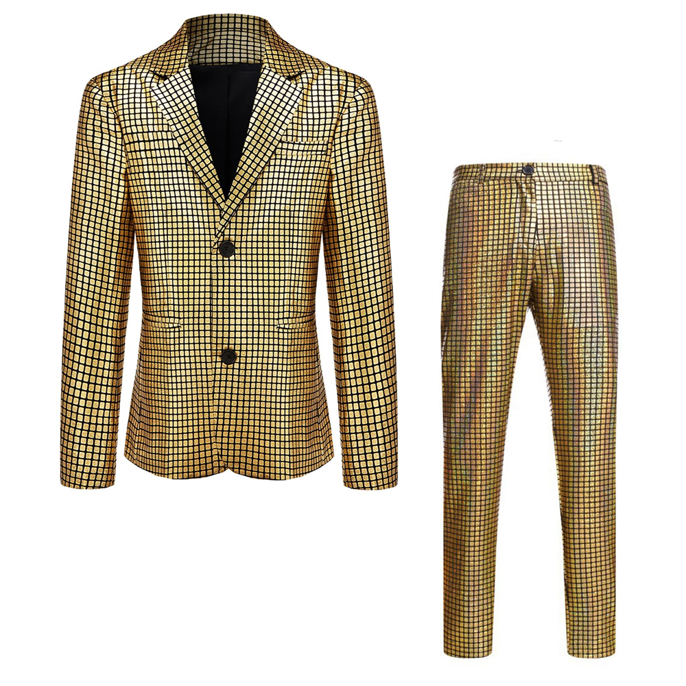 Men Metallic Sequin Suit Two Piece Set 70s Disco Prom Outfit Dance Party Costume - Picture 14 of 15